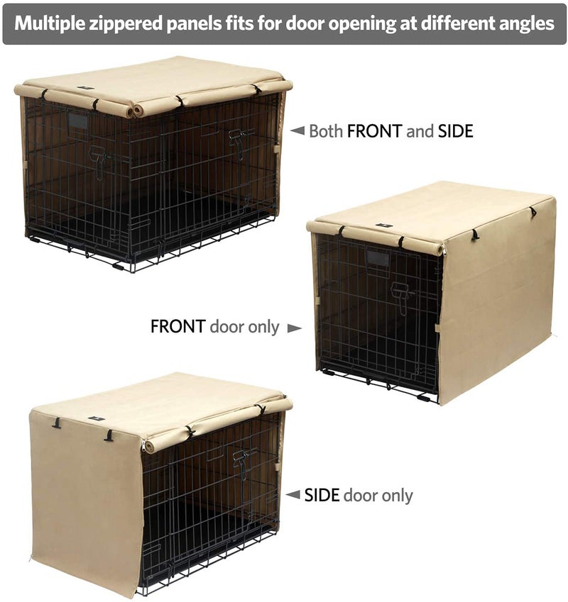X-ZONE PET Double Door Dog Crate Cover - Polyester Pet Kennel Cover (Fits 24 30 36 42 48 inches Wire Crate) (48Inch, Tan) - Image 4