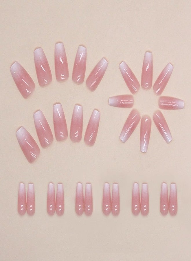 Hrnsnails Coffin Press On Nails Medium Long Girls Fake Nails with Ombre&Glitter Nail Press Ons Design, Acrylic Artificial False Nails Stick On Nails for Women - Image 4