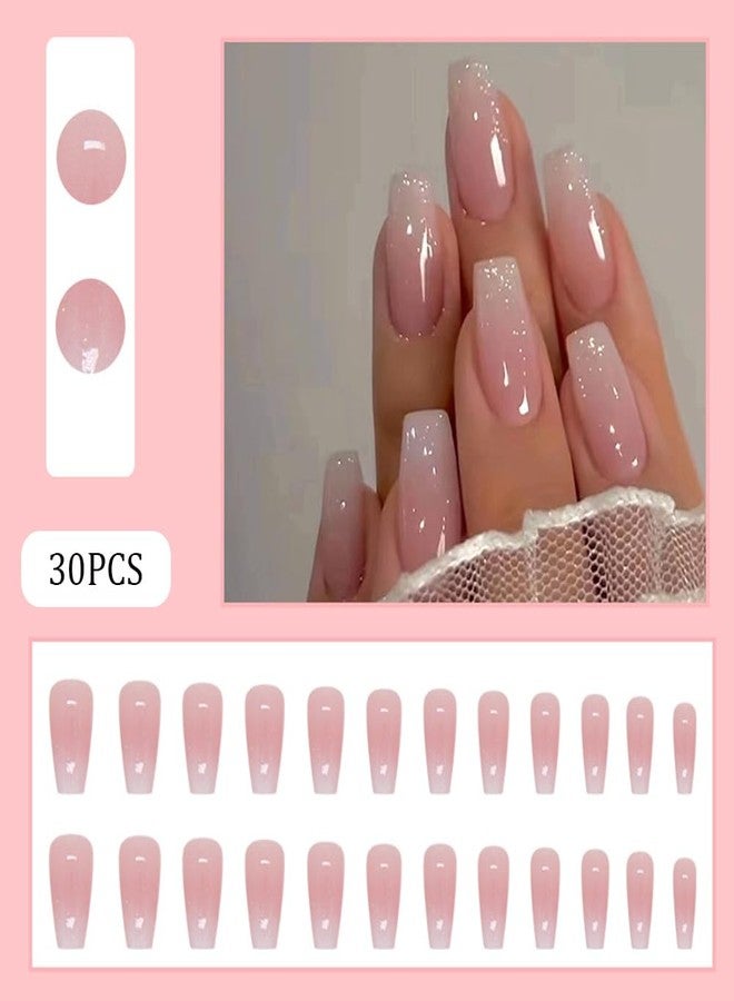 Hrnsnails Coffin Press On Nails Medium Long Girls Fake Nails with Ombre&Glitter Nail Press Ons Design, Acrylic Artificial False Nails Stick On Nails for Women - Image 2