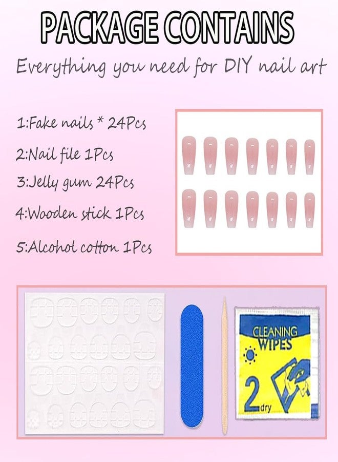 Hrnsnails Coffin Press On Nails Medium Long Girls Fake Nails with Ombre&Glitter Nail Press Ons Design, Acrylic Artificial False Nails Stick On Nails for Women - Image 5