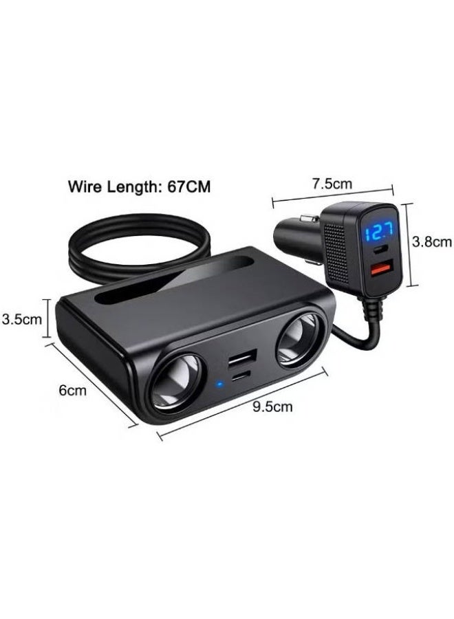 Smartbarry C802 6-in-1 Car Charger Adapter 120W Dual Socket Splitter with USB Fast Charging Ports, Real-Time LED Voltage Display, Multi Safety Protection, Universal Car Power Expander Black - Image 2