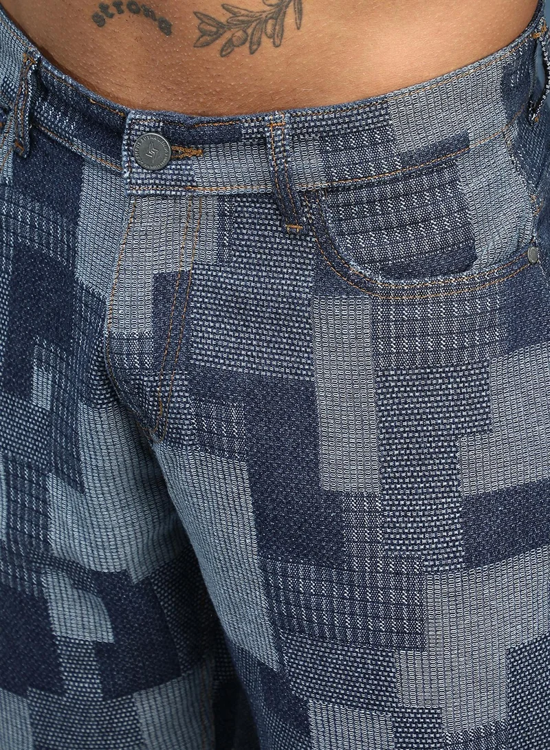 Campus Sutra Men's Navy Blue Blcoked Straight-Fit Denim Jeans