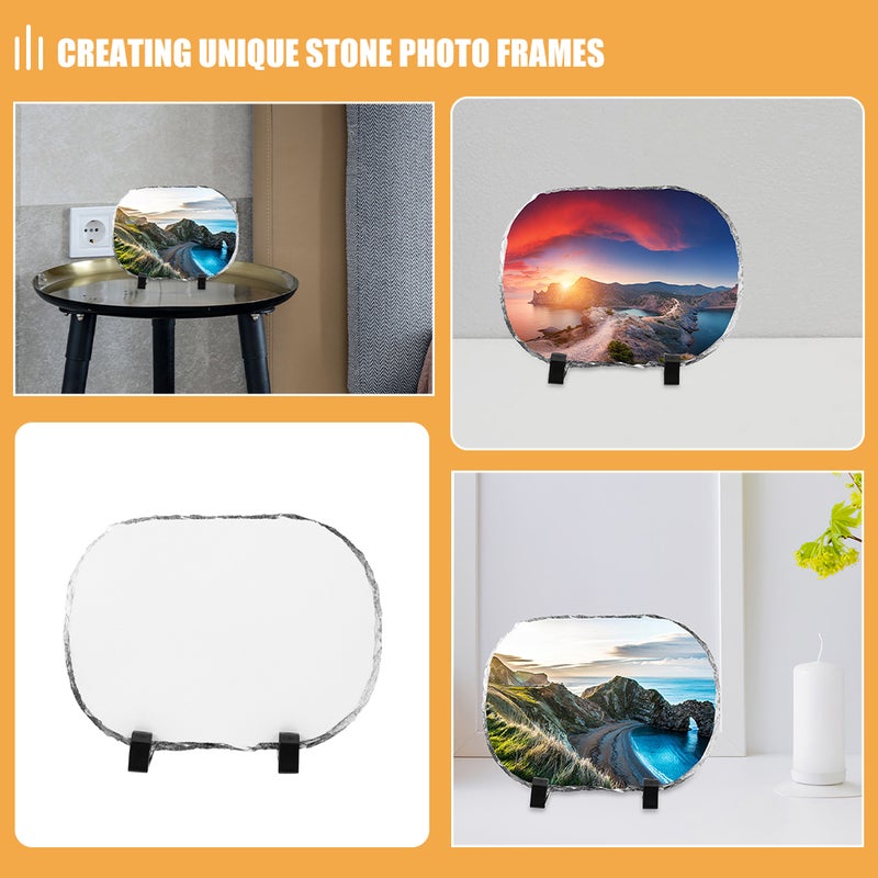 2 Set DIY Sublimation Heat Transfer Picture Frame Blank Photo for Sublimation Stone Photo Frame for Special Photos Natural Rock Decor - Image 3