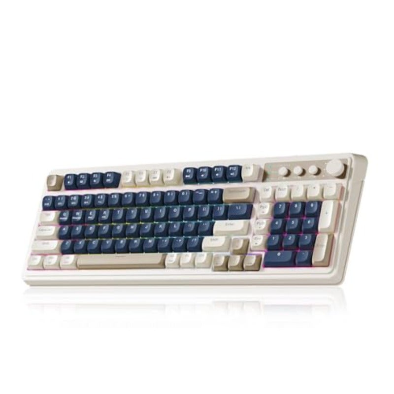 AULA S99 Gaming Keyboard Retro Creamy Color Keyboard with Number Pad RGB Media Knob Custom Programmable Membrane Computer Keyboards for PC Gamer Tri-Mode Bluetooth 2.4GHz USB-C - Blue-Grey - Image 2