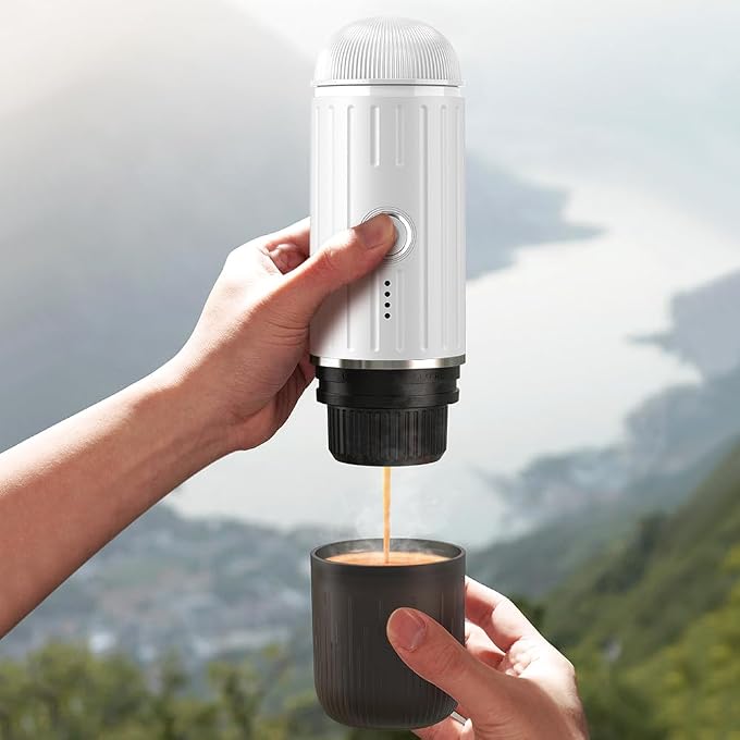 BENFUCHEN Portable Electric Espresso Machine 2-in-1, Self-Heating Travel Coffee Maker Compatible with Nespresso Pods & Ground Coffee, Mini Espresso for Camping, RV, Hiking, Office, and Car, White - Image 2