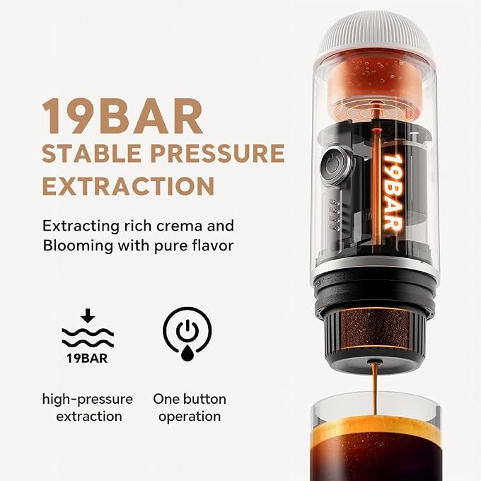 BENFUCHEN Portable Electric Espresso Machine 2-in-1, Self-Heating Travel Coffee Maker Compatible with Nespresso Pods & Ground Coffee, Mini Espresso for Camping, RV, Hiking, Office, and Car, White - Image 3