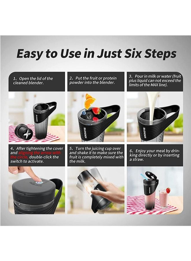 Zeemey - Portable Juicer,Rechargeable Type-C Personal Blender,Mini Blender with Ultra Sharp Four Blades,Perfect for Travel,Gym,Office (Black) - Image 1