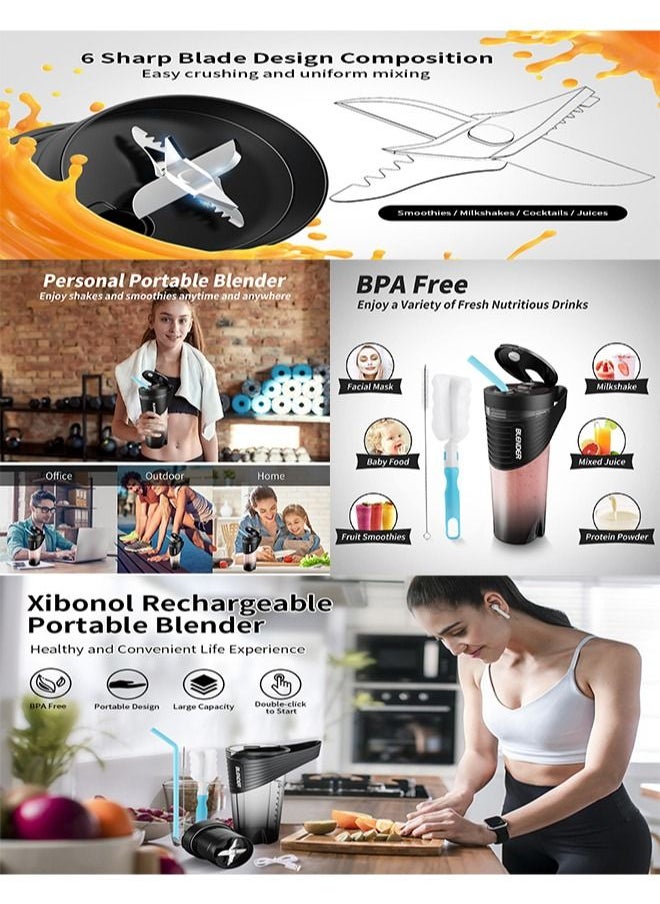 Zeemey - Portable Juicer,Rechargeable Type-C Personal Blender,Mini Blender with Ultra Sharp Four Blades,Perfect for Travel,Gym,Office (Black) - Image 1