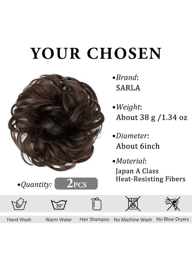 سارلا 2 قطعة كعكة الشعر الفوضوي خصلات شعر متموجة مجعدة صناعية أوبدو وهمية Scrunchies ذيل حصان تمديد للنساء بني داكن - Image 2