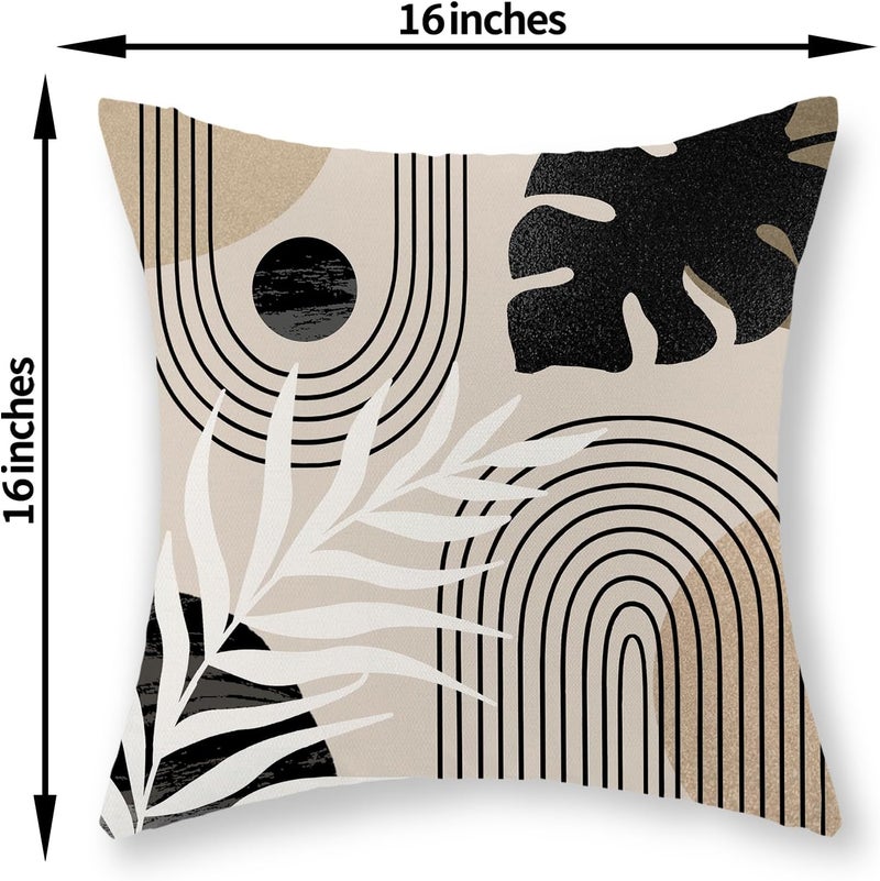 JEFERSO Boho Pillow Covers 16x16 Set of 2 Mid Century Black Beige Tropical Leaf Throw Pillow Covers Outdoor Decor Modern Abstract Decorative Pillow Cases Farmhouse Linen Cushion Case for Couch Sofa - Image 2