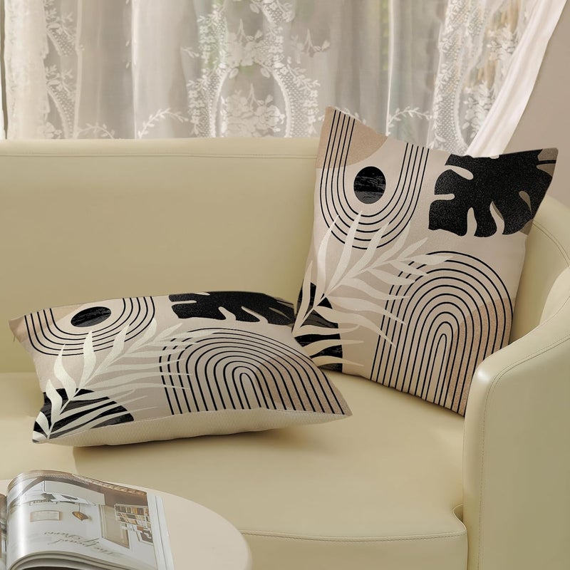 JEFERSO Boho Pillow Covers 16x16 Set of 2 Mid Century Black Beige Tropical Leaf Throw Pillow Covers Outdoor Decor Modern Abstract Decorative Pillow Cases Farmhouse Linen Cushion Case for Couch Sofa - Image 5
