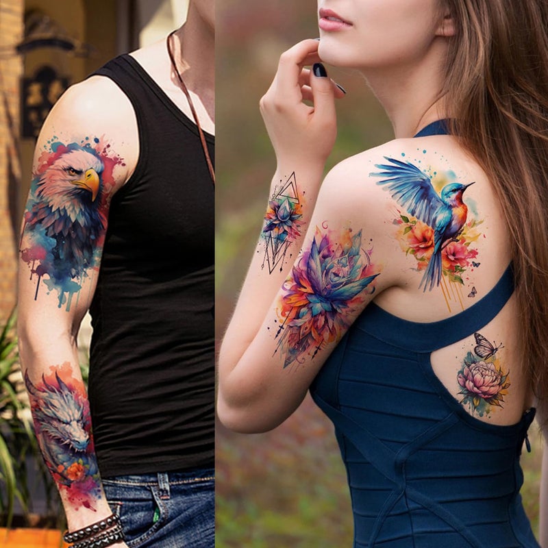 Glaryyears 52 Realistic Temporary Tattoos for Women Adults - Long Lasting Waterproof Fake Flower Tattoo Stickers, 3D Roses Birds Wolf Floral Arm Neck Body Art for Gifts(Kids Safe) - Image 3