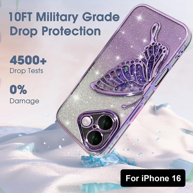 Mobistyle Designed for iPhone 16 Cover with Glitter Cute Butterfly Electroplate Plating Design Back Cover Case for Women Teen Girls [ Silicone | Purple] - Image 4
