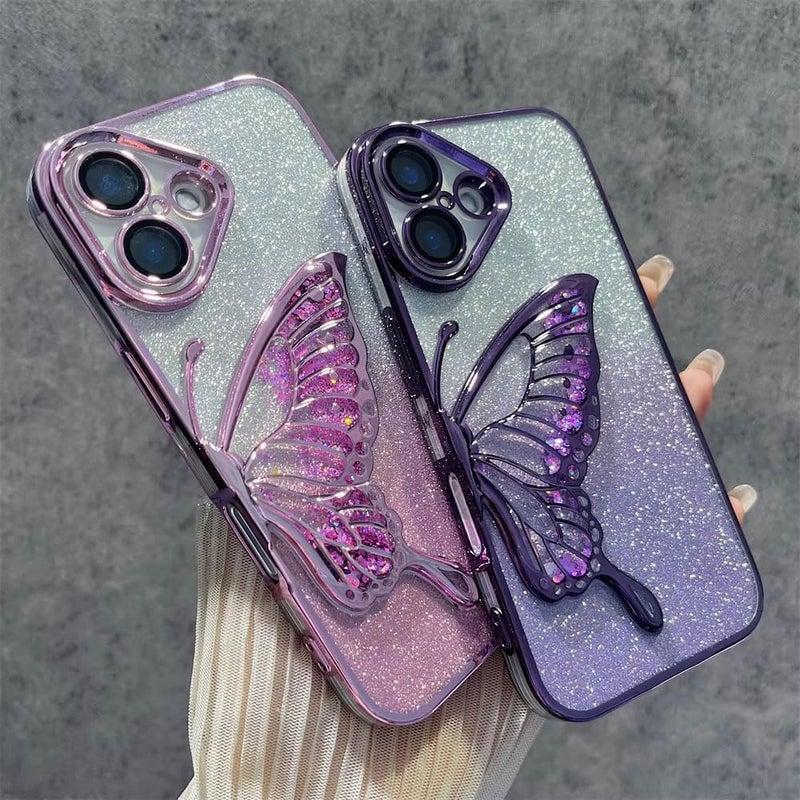 Mobistyle Designed for iPhone 16 Cover with Glitter Cute Butterfly Electroplate Plating Design Back Cover Case for Women Teen Girls [ Silicone | Purple] - Image 5
