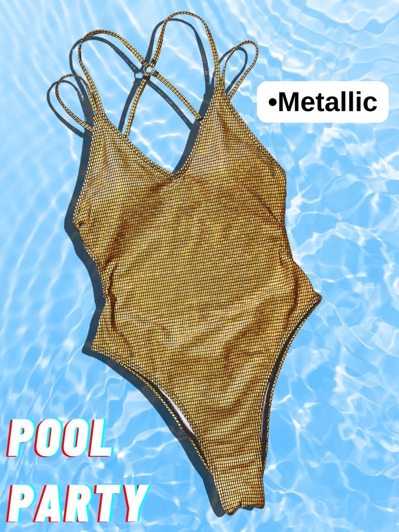 ShawGobow Sexy Swimsuit for Women,Backless Scrunch Butt High Cut Monokini,One Piece Cheeky Bathing Suit Beach Pool Party,Gold,Small - Image 4