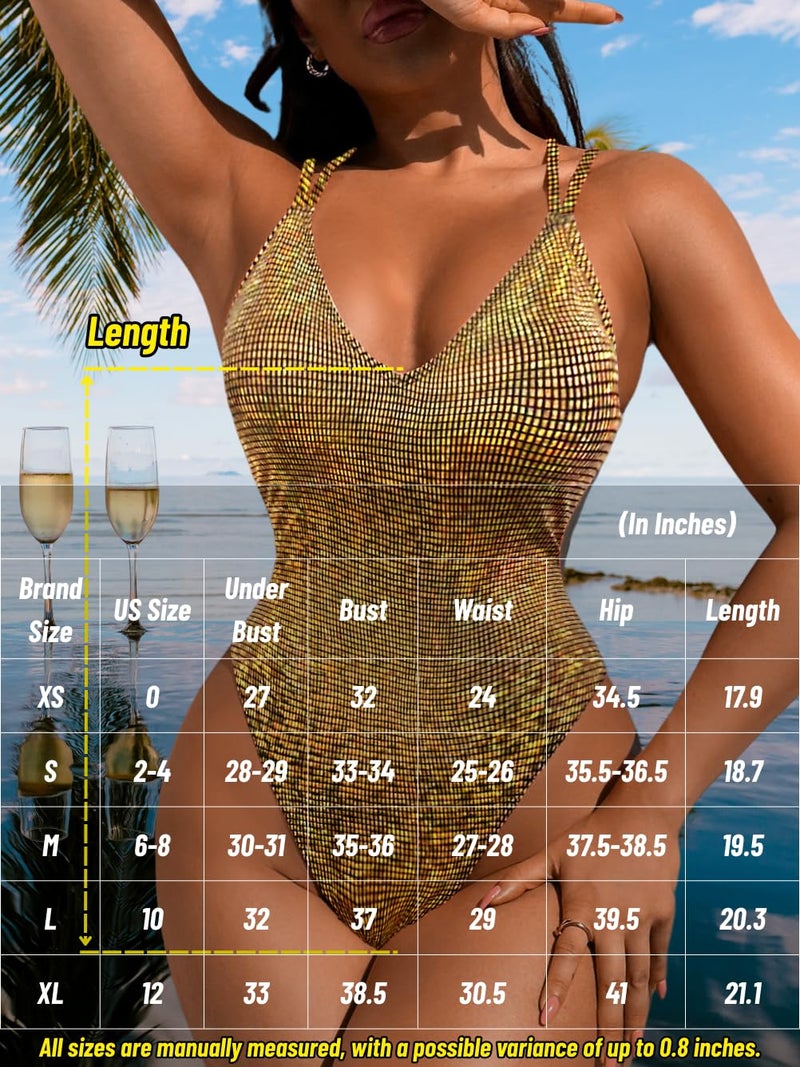 ShawGobow Sexy Swimsuit for Women,Backless Scrunch Butt High Cut Monokini,One Piece Cheeky Bathing Suit Beach Pool Party,Gold,Small - Image 5