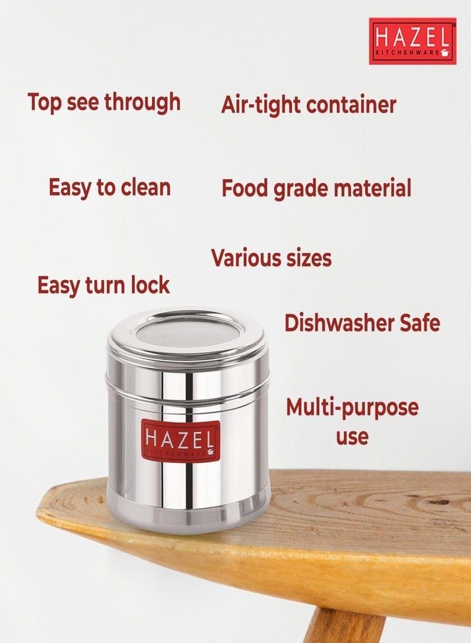HAZEL Masala Box For Kitchen With Airtight Lid | 300 Ml Stainless Steel Top See Through Storage Containers For Kitchen Air Tight, Set Of 2, Silver - Image 3