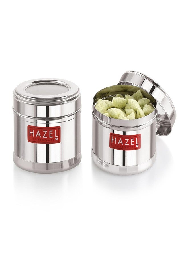 HAZEL Masala Box For Kitchen With Airtight Lid | 300 Ml Stainless Steel Top See Through Storage Containers For Kitchen Air Tight, Set Of 2, Silver - Image 1