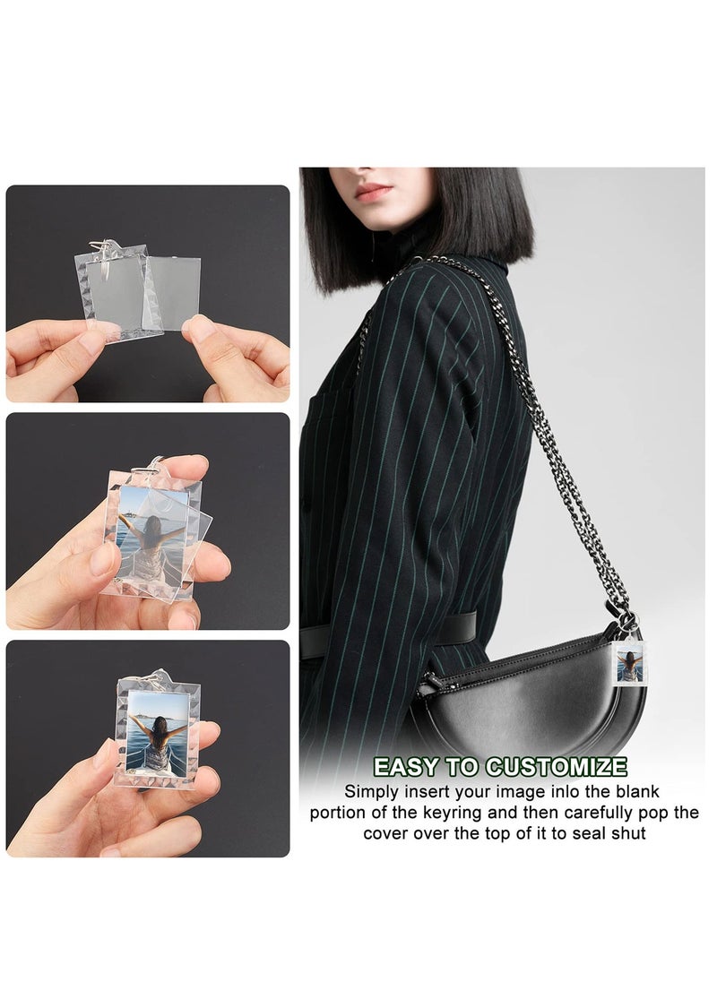 SYOSI Acrylic Photo Frame Keychain Holder 30 Pieces DIY Photo Insert Keychain Clear Wave Style Acrylic Picture Keychains Frame Key Chain Snap-In Custom Insert Photo Keyring for Family Couple Pet Dog  - Image 3