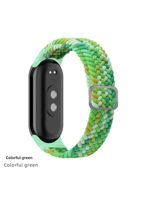 Suitable For Mi Band 9 Strap Woven Slide Button Adjustable Wristband Mi8 Special Nylon Replacement Band Fashion Bracelet-Color:Mi 9/8-colorful Green [woven Slide Buckle Style]