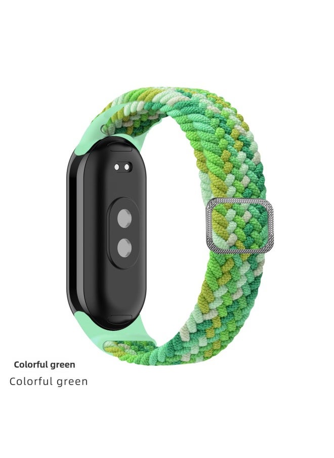 Generic - Suitable For Mi Band 9 Strap Woven Slide Button Adjustable Wristband Mi8 Special Nylon Replacement Band Fashion Bracelet-Color:Mi 9/8-colorful Green [woven Slide Buckle Style] - Image 1