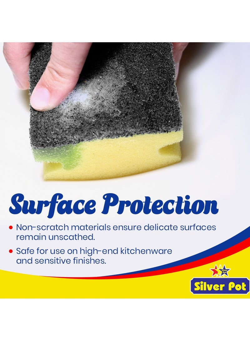 Silver Pot Kitchen Sponge & Scourer – Promo Pack of 3x3 total 9 sponges, 13cm Dual-Purpose Cleaning Sponges for Pots, Pans, Kitchen Utensils, and Delicate Surfaces - Image 5