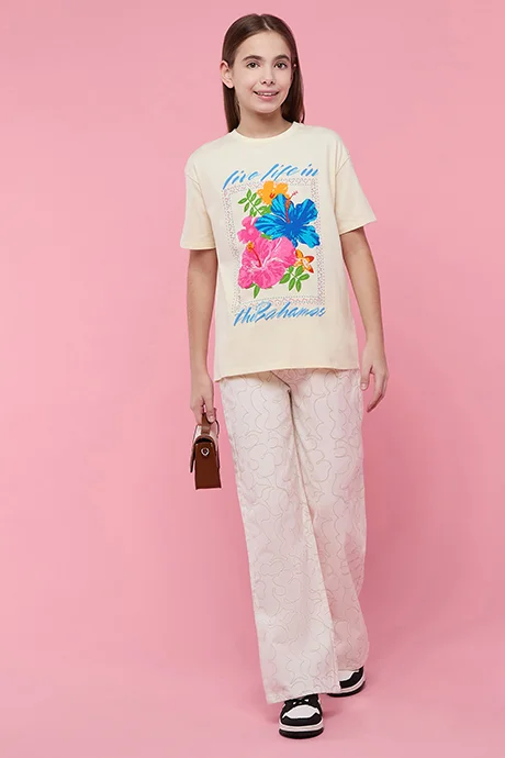 أر أند بي Printed T-Shirt with Crew Neck and Short Sleeves