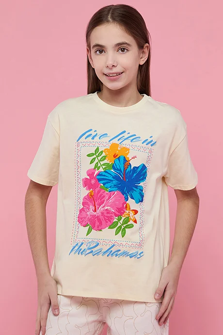 أر أند بي Printed T-Shirt with Crew Neck and Short Sleeves