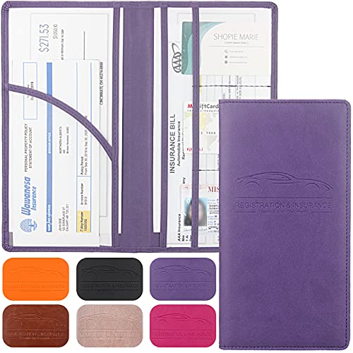 LumiMokki Premium Car Registration Insurance Card Holder with Magnetic Shut Vehicle Glove Box Car Organizer For Documents Cards License Purple - Image 1