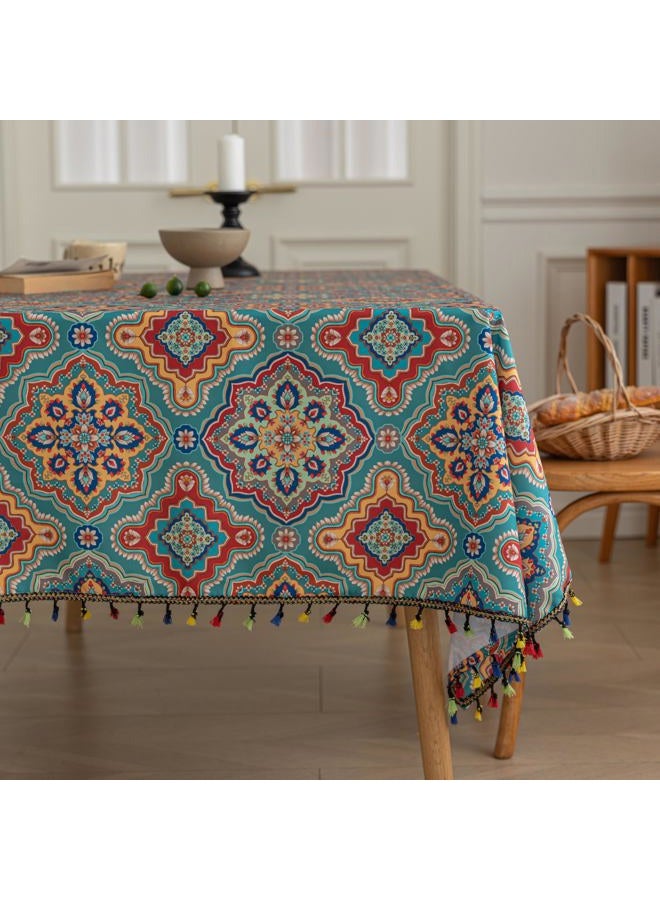 Erbnaryx Handblock Print Tablecloth for Square Tables,Fringed Edges with Bohemia Pattern Tablecloths,Table Cover Cloth Decorative for Kitchen Dining Room,59"x 70" - Image 4