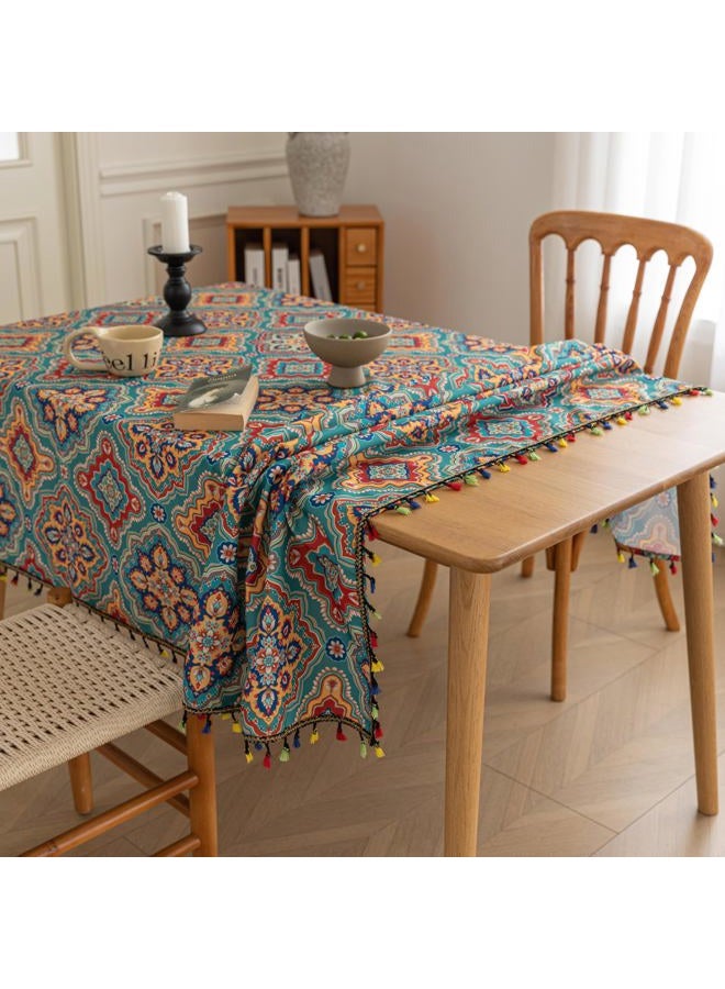Erbnaryx Handblock Print Tablecloth for Square Tables,Fringed Edges with Bohemia Pattern Tablecloths,Table Cover Cloth Decorative for Kitchen Dining Room,59"x 70" - Image 3