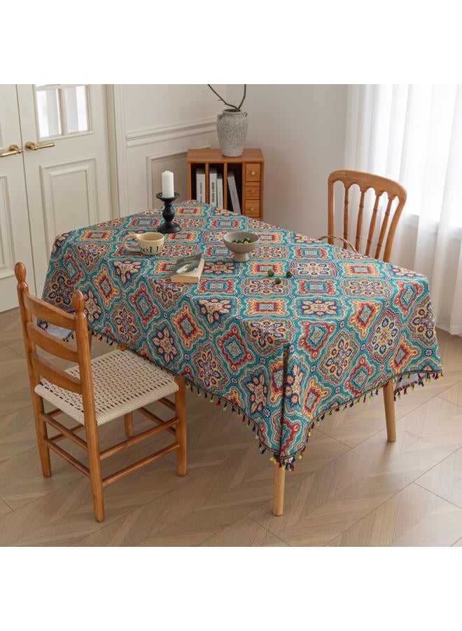 Erbnaryx Handblock Print Tablecloth for Square Tables,Fringed Edges with Bohemia Pattern Tablecloths,Table Cover Cloth Decorative for Kitchen Dining Room,59"x 70" - Image 2