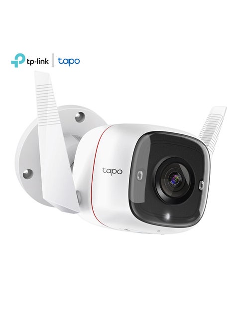 كاميرا مراقبة خارجية من Tapo TC65، مقاومة للطقس، لا تحتاج إلى محور، تعمل مع Alexa وGoogle Home، عالية الدقة 3 ميجا بكسل، صفارة إنذار مدمجة مع رؤية ليلية، صوت ثنائي الاتجاه، تخزين SD