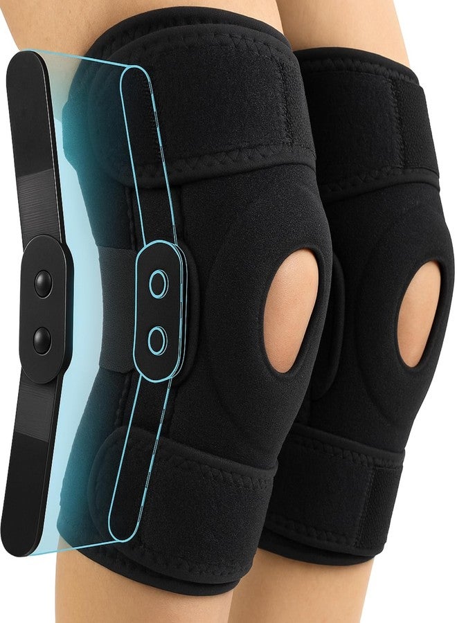 Vive Hinged Knee Brace Adjustable Open Patella Support For Swollen Acl Tendon Liga T And Iscus Injuries Athletic Compression Wrap For Running Wrestling Arthritic Joint Pack of 2 Black - Image 1