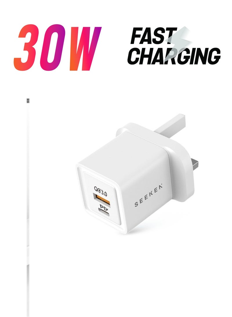 SEEKEN 30W Dual port USB+PD Gan Charger - White | Fast Charging | 2 in 1 | Compact | Power Delivery | Premium Design | High-Quality. - Image 1
