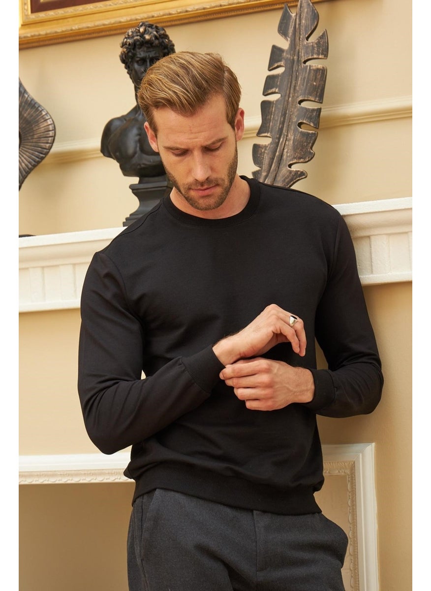 Odelon Men's Basic Crew Neck Comfortable Fit Plain Sweatshirt Black  - Image 1