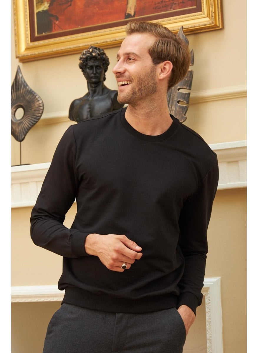 Odelon Men's Basic Crew Neck Comfortable Fit Plain Sweatshirt Black  - Image 3