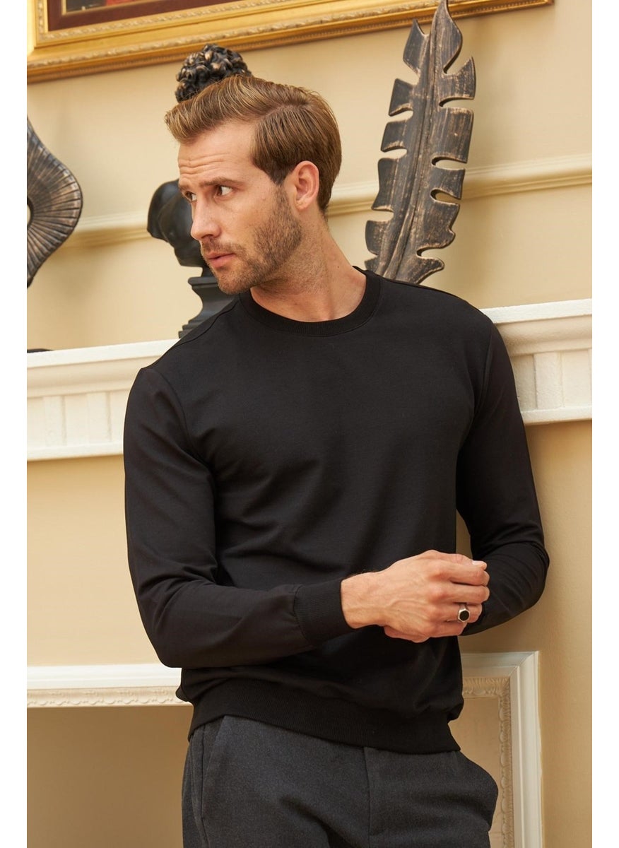 Odelon Men's Basic Crew Neck Comfortable Fit Plain Sweatshirt Black  - Image 5