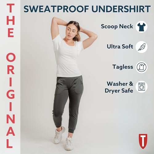 THOMPSON TEE Women's Sweatproof Undershirt - Cotton Scoop Neck T-Shirt with Underarm Sweat Pads - Original Fit - Aluminum-Free Alternative - White - Small - Image 4