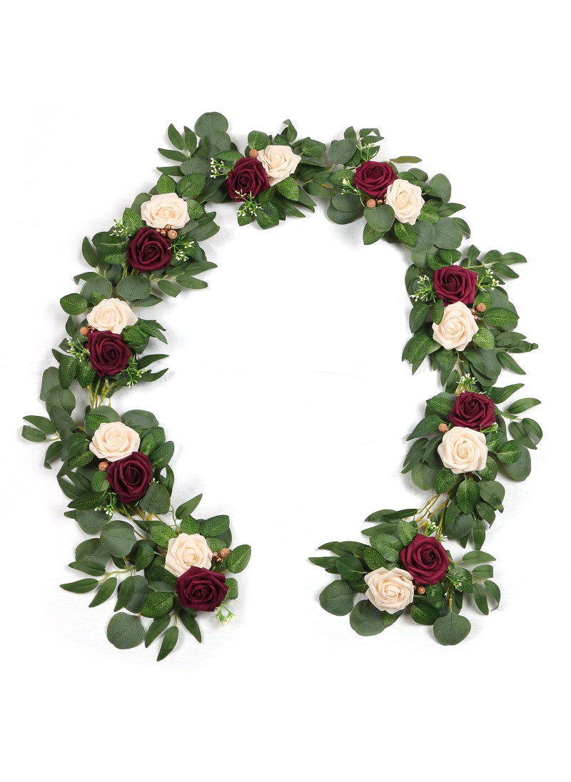 PONATIA ponatia 65FT Handcrafted Artificial Rose Flower Garland Eucalyptus Greenery Garland for Wedding Ceremony Garlands Backdrop Arch Flowers Reception Table Decorations Burgundy  Ivory Cream 