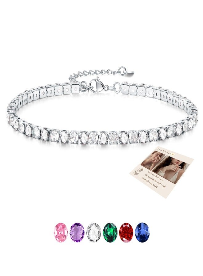 Sfoni Ankle Bracelet for Women, Adjustable Slider Anklet Sparkling Cubic Zirconia Summer Ankle Chain Anniversary Birthday Graduation Jewellery Gift for Women Men with Gift Card & Box, White Stone - Image 1