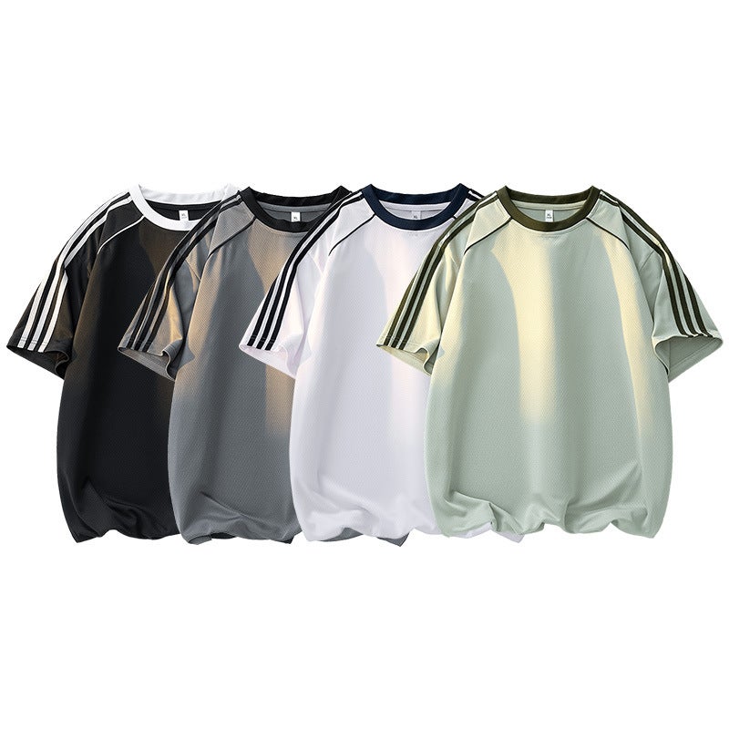 American Short-Sleeved T-Shirt Men'S Summer Heavy Trendy Brand Men'S Half-Sleeved Ice Silk T-Shirt - Image 2