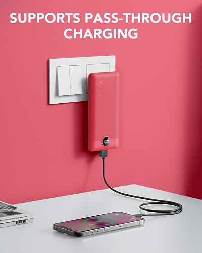 VRURC Portable Charger Built-in Cables and AC Wall Plug, VRURC USB C Power Bank 10000mAh, Travel Battery Portable Phone Charger Compact Lightweight External Battery Pack for SmartPhones,Tablets-Viva Magenta - Image 2
