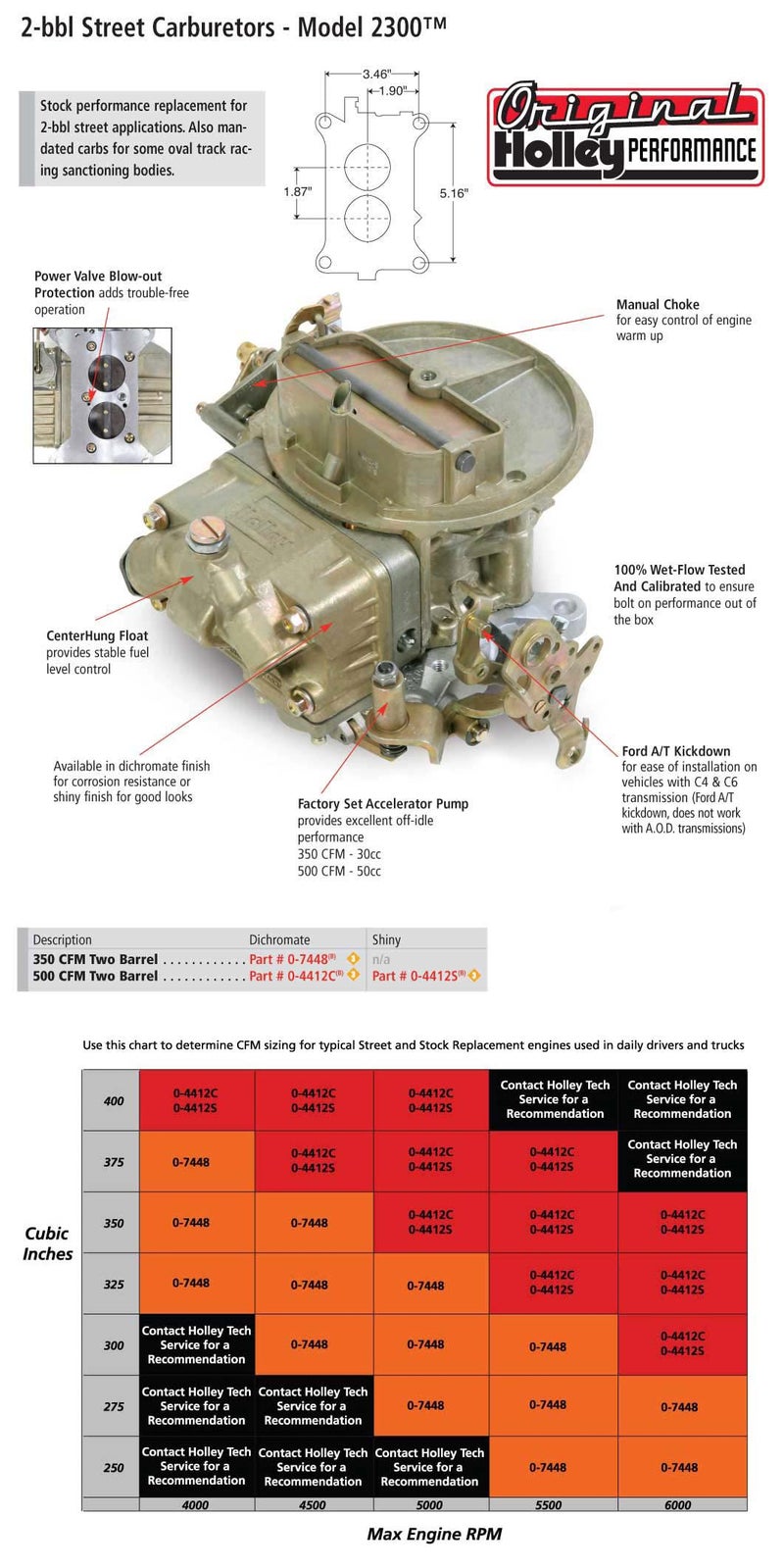 Holley HOL 0-4412S 0-4412S Model 2300 500 CFM 2-Barrel Manual Choke New Carburetor - Image 2