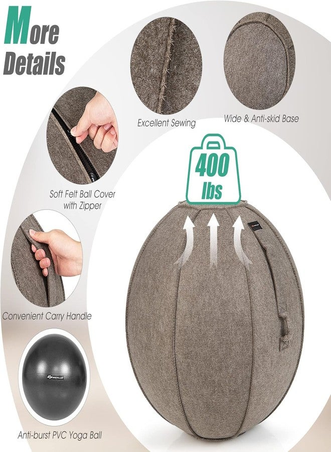 KEYOZA كرسي كرة اليوغا من كيوزا، كرسي كرة التمارين الرياضية بغطاء من اللباد، كرة جلوس للمكتب مع أحزمة مقاومة ومضخة، كرسي كرة التوازن والثبات للبيلاتس والحمل والعلاج الطبيعي (بني) - Image 5