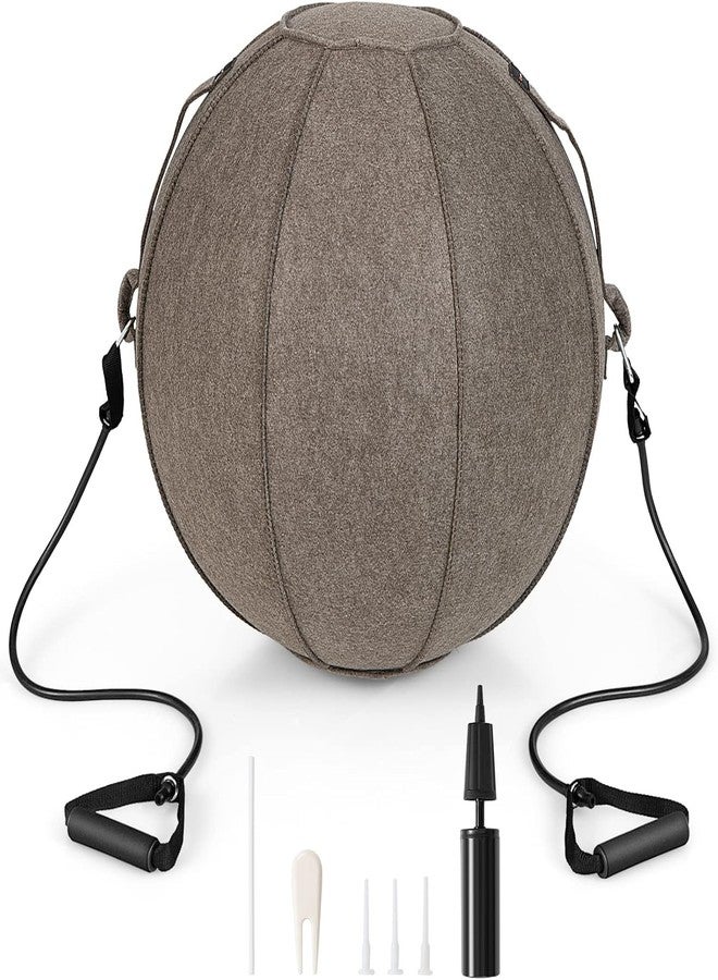 KEYOZA كرسي كرة اليوغا من كيوزا، كرسي كرة التمارين الرياضية بغطاء من اللباد، كرة جلوس للمكتب مع أحزمة مقاومة ومضخة، كرسي كرة التوازن والثبات للبيلاتس والحمل والعلاج الطبيعي (بني) - Image 1