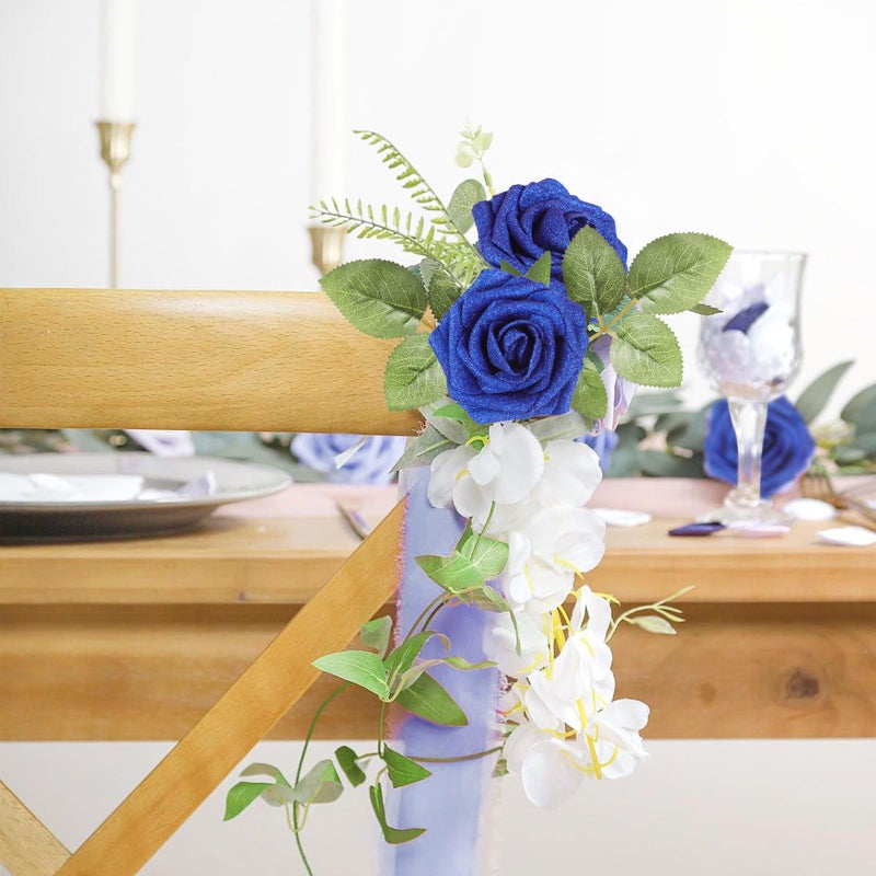 MACTING 30PCS Artificial Glitter Flowers  Fake Flowers with Stems  Real Touch Foam Roses for Wedding Bouquet Table Centerpieces Party Wreath Home Decorations(Royal Blue) - Image 2