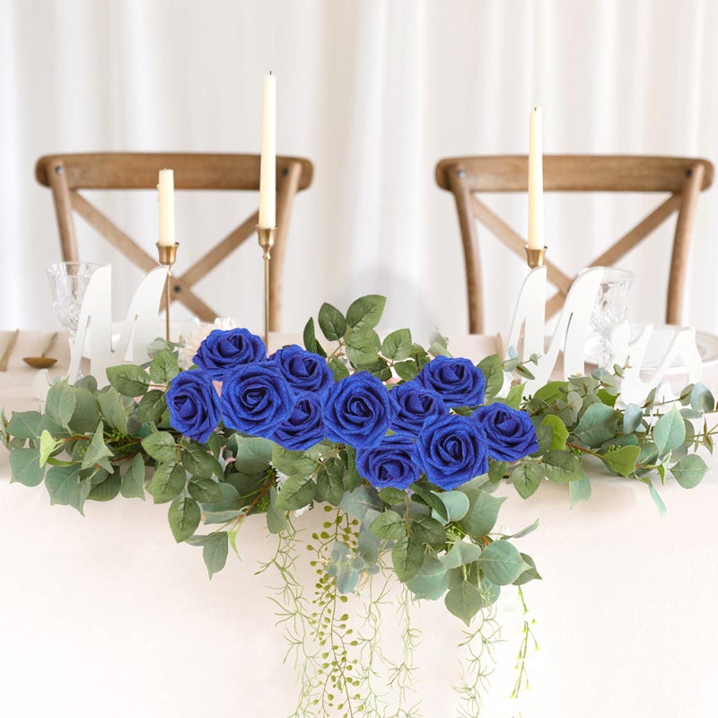MACTING 30PCS Artificial Glitter Flowers  Fake Flowers with Stems  Real Touch Foam Roses for Wedding Bouquet Table Centerpieces Party Wreath Home Decorations(Royal Blue) - Image 3