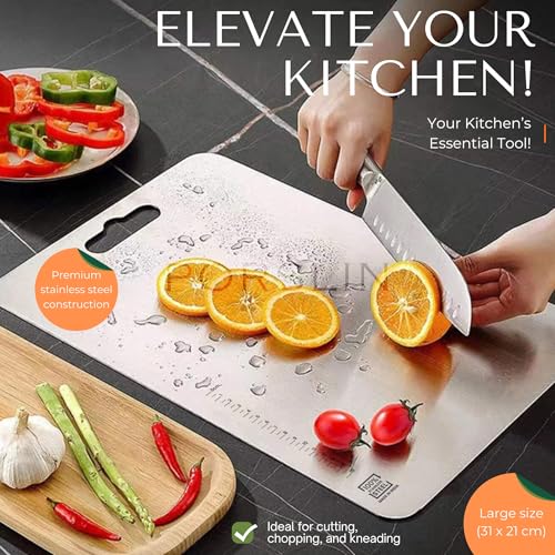 Porslin by Philips Stainless Steel Chopping Board, Chopping Board Steel Vegetable Cutting Board Steel for Kitchen Use, SS Chopper Board, Metal Cutter Board 31 X 21cm, Premium, Heavy Duty - Image 3