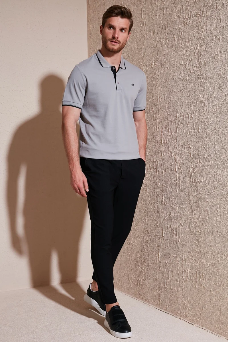 Buratti Cotton Slim Fit Stripe Detailed Buttoned Polo Collar 3-Piece T Shirt Men's T Shirt 5902118S3
